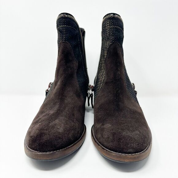 Sesto Meucci Womens Ankle Boots 39 Brown Suede Leather Woven Vero Cuoio Italy - Picture 4 of 16